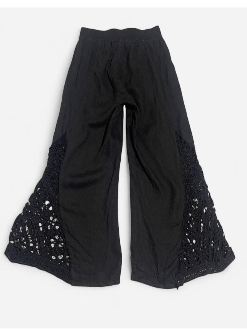 XCVI linen black cullotes wide leg pants with crochet lace detail